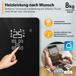TRESKO® Elektroheizung Schwarz 2000W Inkl. WiFi & APP Glaskonvektor Konvektor Wand Heizung Glas Heizkörper Bad -Kaufland Verkäufe 905778341b29ffcd1b466190a2ab5071