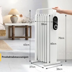 COSTWAY 1500W Ölradiator 5-35℃ Für 20m² Mit 3 Heizstufen Ölheizung Elektrisch 7 Rippen Energiesparend, Heizkörper Mobil, Überhitzungsschutz Weiß -Kaufland Verkäufe 9082ed0237ac87e58ae8633dd2aa2d58