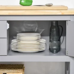 HOMCOM Küchenwagen Rollbar Servierwagen Standregal Küchentrolley Schrank Mit Schublade Bodenregal Handtuchhalter Für Küche Esszimmer Gummiholz MDF Grau+Natur 108 X 45 X 89 Cm -Kaufland Verkäufe 922e038fdc6c2907c1525ef33d8cc858