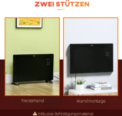 HOMCOM Heizlüfter Elektroheizung 1000/2000W Konvektor-Heizung Freistehend/ Wandmontage Mit Timer Leise Heizung Mit Fernbedienung Und LED-Display Kippschutz Für Raum 25 M² Schwarz 78 X 24 X 52cm -Kaufland Verkäufe 9281be817721e8dd782204b0bc60fa45