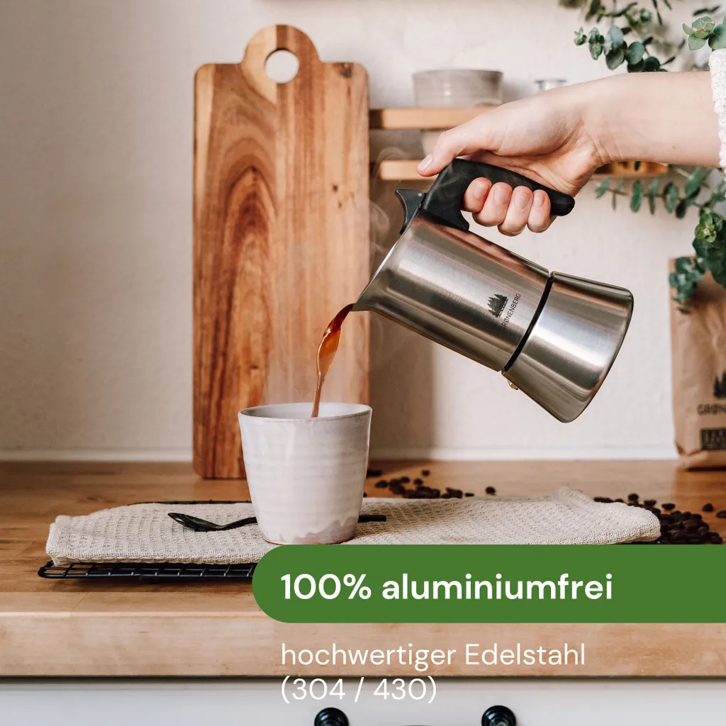 Espressokocher Edelstahl 4 Tassen Induktion / Mokkakanne Inkl. Ersatzdichtung / Mokkakocher (200ml Füllmenge) 5 Espressokocher Edelstahl 4 Tassen Induktion / Mokkakanne Inkl. Ersatzdichtung / Mokkakocher (200ml Füllmenge) – Bild 3