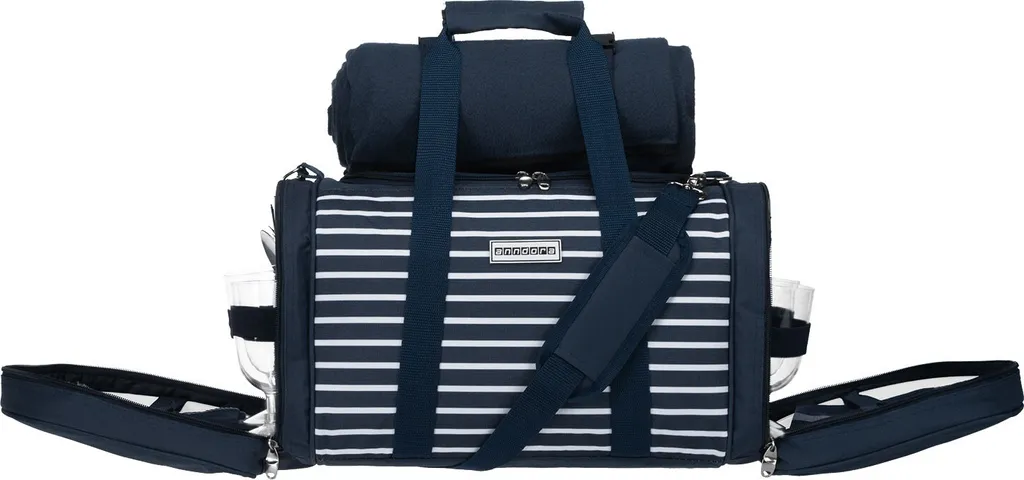 Anndora Picknick Kühltasche + Decke + Zubehör - Blau Weiß Gestreift - Blau 7 Anndora Picknick Kühltasche + Decke + Zubehör - Blau Weiß Gestreift - Blau – Bild 5