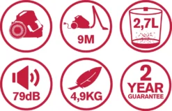 Dirt Devil Staubsauger Ohne Beutel - DD2504 - 700W - HEPA 12 Filter - 9M Reichweite - Mit Combibrush, Versenkter Bürste Und Parkettbürste - 4,9KG - Staubsammelbox 2,7L - Weiß -Kaufland Verkäufe 954bef41e5f33407bcd1939499b1e34e