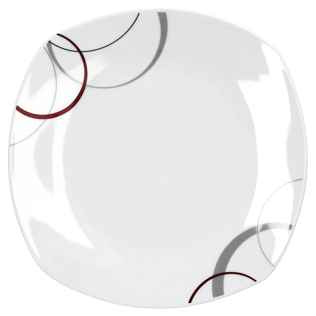 Frühstücksset Palazzo 12tlg. - 6 Teller á 19cm Und 6 Becher á 33cl Aus Weißem Porzellan MitNachbildung-Kreisen In Grau Und Dunkelrot - Für 6 Personen 5 Frühstücksset Palazzo 12tlg. - 6 Teller á 19cm Und 6 Becher á 33cl Aus Weißem Porzellan MitNachbildung-Kreisen In Grau Und Dunkelrot - Für 6 Personen – Bild 3