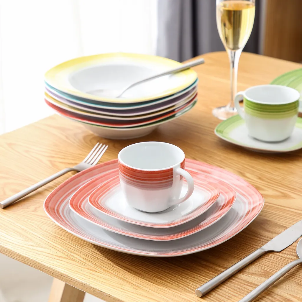 VEWEET Tafelservice 'SPARK' Aus Porzellan, 60-tlg Kombiservice, Kaffeetassen, Untertasse, Dessertteller, Speiseteller Und Suppenteller, Komplettservice Für 12 Personen 6 VEWEET Tafelservice 'SPARK' Aus Porzellan, 60-tlg Kombiservice, Kaffeetassen, Untertasse, Dessertteller, Speiseteller Und Suppenteller, Komplettservice Für 12 Personen – Bild 4