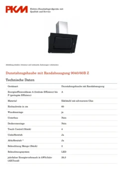 PKM Dunstabzugshaube Mit Randabsaugung Kopffreihaube 9040/60BZ Edelstahl Schwarz -Kaufland Verkäufe 98040d6445728bd4bea90bfcadc6b807