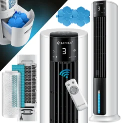 KESSER® 4in1 Mobile Klimaanlage Tower Klimagerät Ventilator/Luftkühler/Luftbefeuchter/Ionisator, Mit Fernbedienung , Timer , Wassertank, 60W, Klima , 2 Kühlakkus Turmventilator, Farbe:Weiß / Schwarz -Kaufland Verkäufe 99d083f1cfe9226107e4abe9f1e7471b