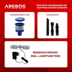 AREBOS Akku Staubsauger, 2-in-1 Hand- Und Bodenstaubsauger, 2 Leistungsstarke Saugmodi, Beutellos, Kabellos Bis Zu 55 Minuten, Mit Wandladestation, Weiß 19 AREBOS Akku Staubsauger, 2-in-1 Hand- Und Bodenstaubsauger, 2 Leistungsstarke Saugmodi, Beutellos, Kabellos Bis Zu 55 Minuten, Mit Wandladestation, Weiß -Kaufland Verkäufe 9a9529cfcec03bfac4f33585a8c94dcf