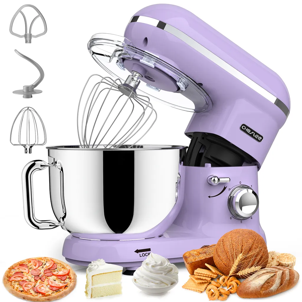 Küchenmaschine, Knetmaschine, Teigmaschine, CHeflee 1500W Multifunktion Food StandMixer Processor Zum Backen Mit 5,5 L Edelstahlschüssel, 6 Geschwindigkeiten, Inkl. Knethaken, Schneebesen, Flachrührer(Violett) 3 Küchenmaschine, Knetmaschine, Teigmaschine, CHeflee 1500W Multifunktion Food StandMixer Processor Zum Backen Mit 5,5 L Edelstahlschüssel, 6 Geschwindigkeiten, Inkl. Knethaken, Schneebesen, Flachrührer(Violett)