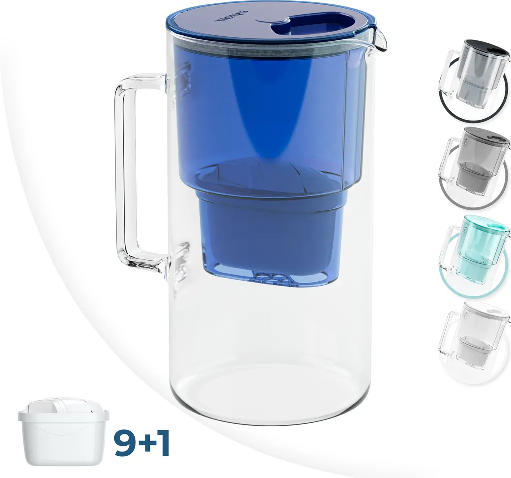 Glas Wasserfilter Wessper 2,5 L Mit 10 Filterkartuschen, Kompatibel Mit Brita Maxtra 3 Glas Wasserfilter Wessper 2,5 L Mit 10 Filterkartuschen, Kompatibel Mit Brita Maxtra