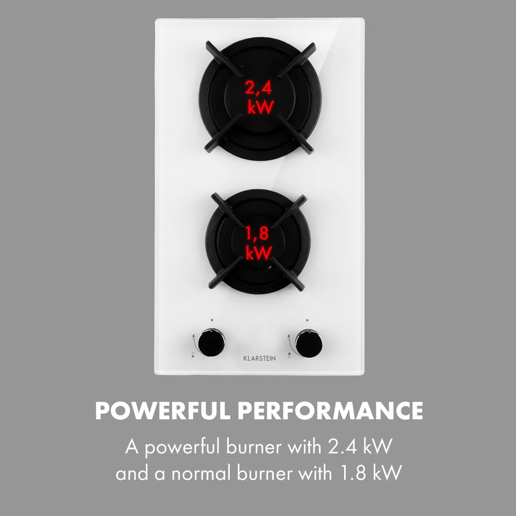 Klarstein Goldflame Domino Gaskochfeld , 2-flammig , Autark , 30 Cm , Einbau , Messing-Brenner , Erdgas/Propangas , Sicherheitsventile , Automatische Abschaltung , Topfträger Aus Gusseisen , Inkl. Schlauch Und Druckminderer , Glaskeramik Ø 8 Mm , Weiß 8 Klarstein Goldflame Domino Gaskochfeld , 2-flammig , Autark , 30 Cm , Einbau , Messing-Brenner , Erdgas/Propangas , Sicherheitsventile , Automatische Abschaltung , Topfträger Aus Gusseisen , Inkl. Schlauch Und Druckminderer , Glaskeramik Ø 8 Mm , Weiß – Bild 6