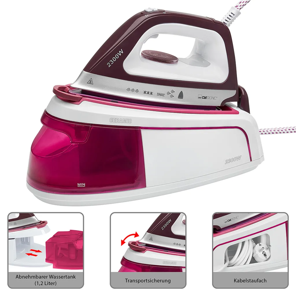 CLATRONIC Dampfbügelstation Bügeleisen Dampfstation Keramiksohle 2300 W, DBS 3749 3 CLATRONIC Dampfbügelstation Bügeleisen Dampfstation Keramiksohle 2300 W, DBS 3749