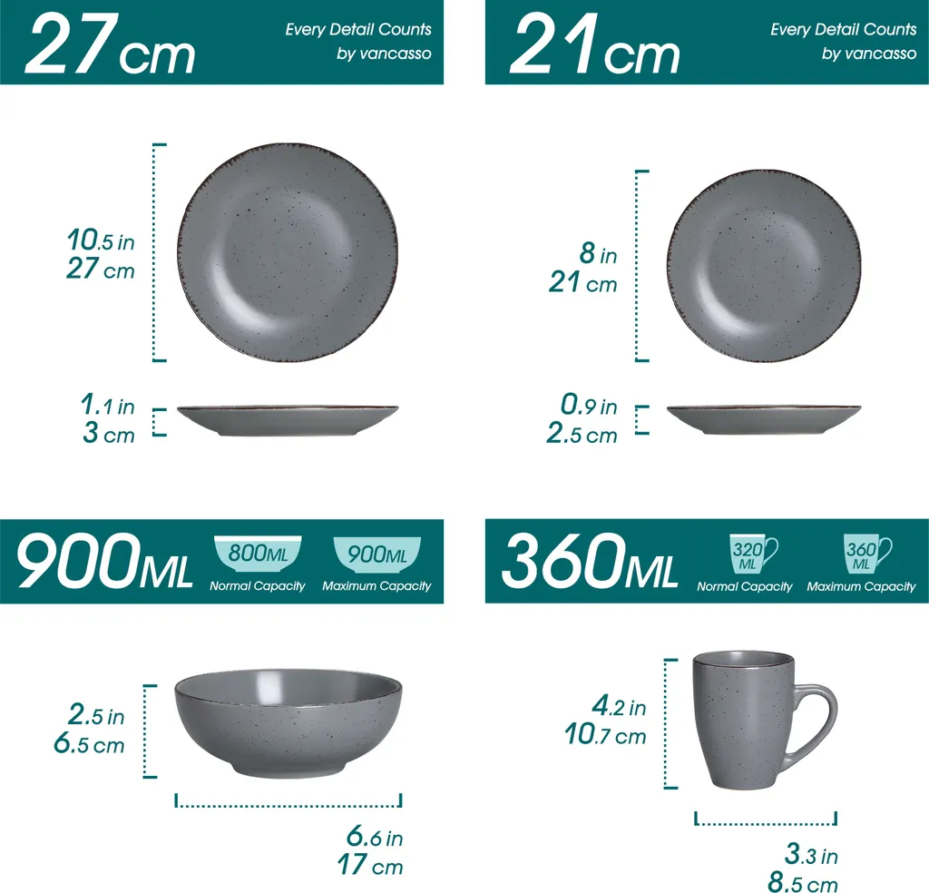 Tafelservice Steingut, Vancasso MODA Geschirrset, Vintage Aussehen, 16-teiliges Kombiservice Mit Je 4 Speisetellern, Kuchentellern, Schalen Und Becher 4 Tafelservice Steingut, Vancasso MODA Geschirrset, Vintage Aussehen, 16-teiliges Kombiservice Mit Je 4 Speisetellern, Kuchentellern, Schalen Und Becher – Bild 2