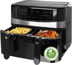 Emerio AF-126672 XXL Doppel Heißluft-Fritteuse Air-Fryer 2 X 4,5 Liter 12 Programme