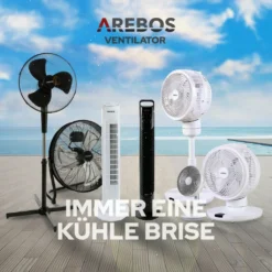 AREBOS Turmventilator, 50 Watt, 60°-Oszillation, 3 Geschwindigkeitsstufen, Ventilator Mit Tragegriff, Weiß, Leise -Kaufland Verkäufe 9fd4bb5e13d54b01994e0aa9a4f78f1e