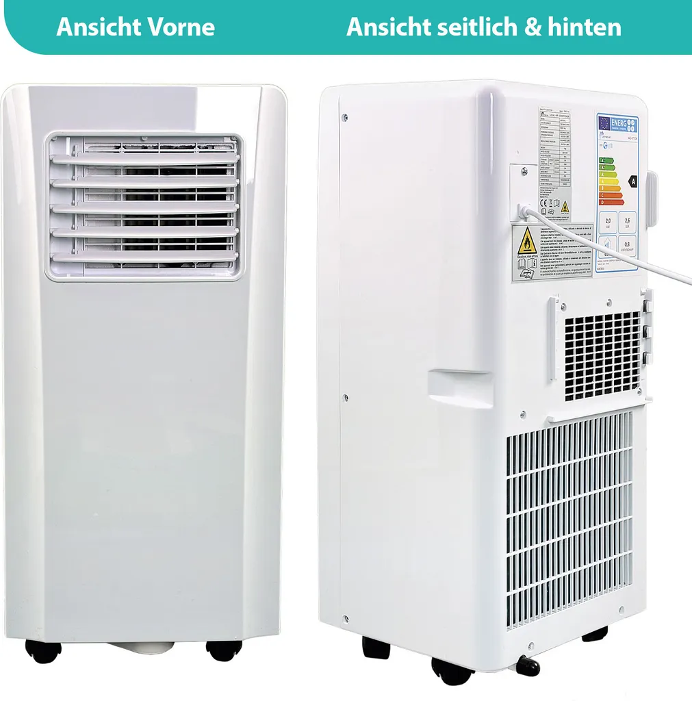 JUNG AIR TV05 Mobiles Klimagerät Mit Fernbedienung + Abluft-Schlauch - 3,2 KW/11000 BTU - STROMSPAREND, GERÄUSCHARM -100m³ Raum Kühlung, Klimaanlage Mobil Leise, Weiß 9 JUNG AIR TV05 Mobiles Klimagerät Mit Fernbedienung + Abluft-Schlauch - 3,2 KW/11000 BTU - STROMSPAREND, GERÄUSCHARM -100m³ Raum Kühlung, Klimaanlage Mobil Leise, Weiß – Bild 7