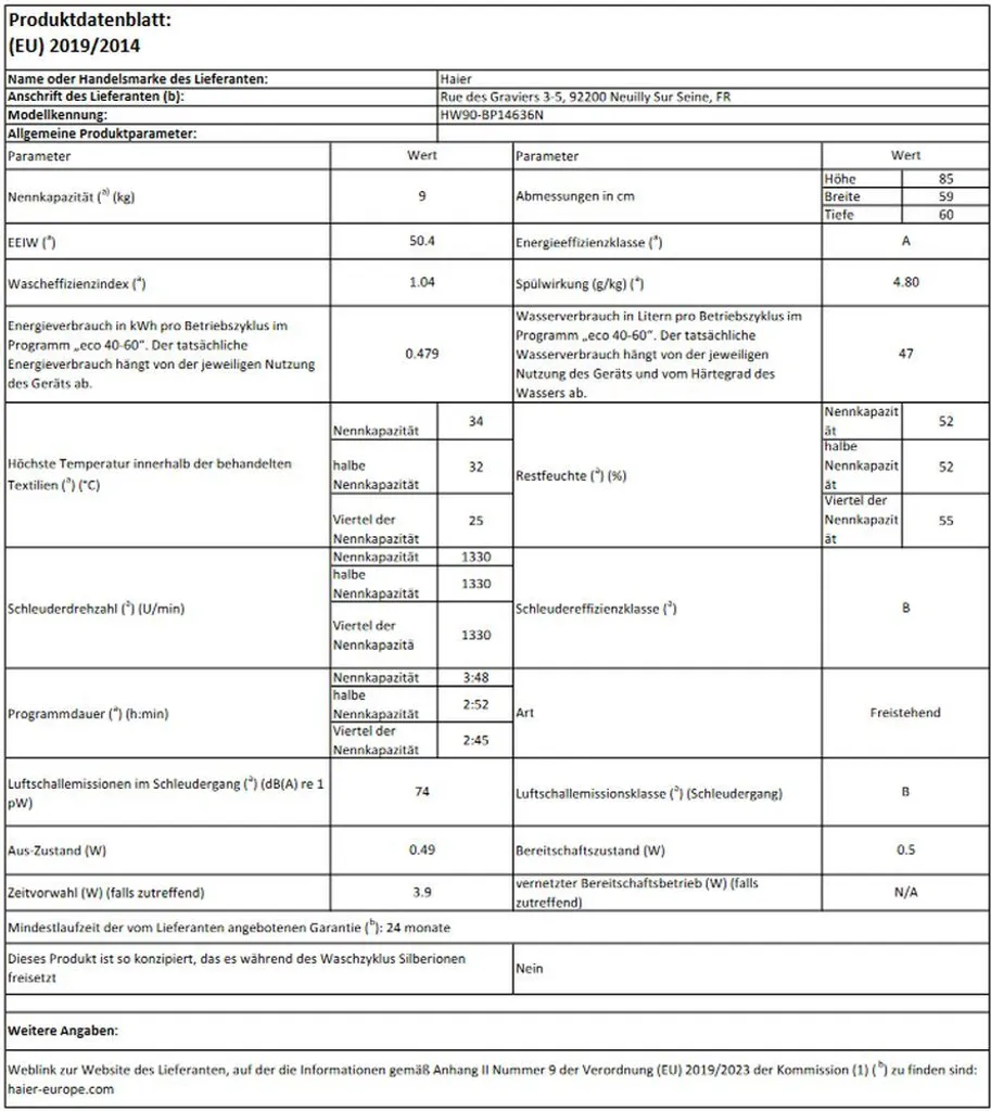 Haier HW90-BP14636N Waschmaschine Frontlader Bürstenloser Inverter Motor 12 Haier HW90-BP14636N Waschmaschine Frontlader Bürstenloser Inverter Motor – Bild 10