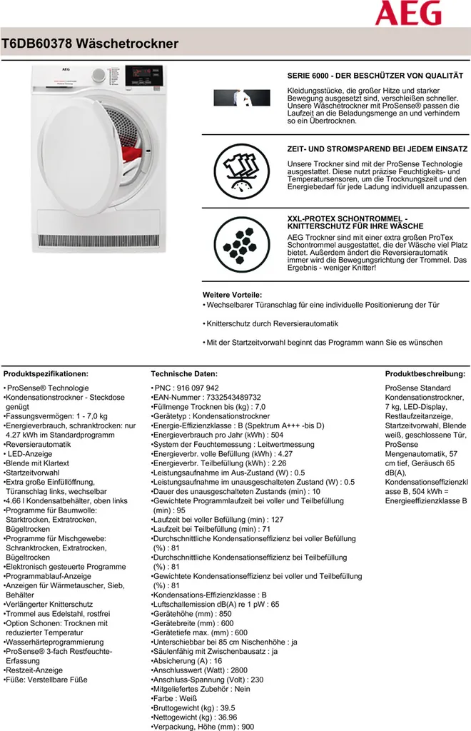 AEG - T6DB60378 - Kondenstrockner - 7 Kg 9 AEG - T6DB60378 - Kondenstrockner - 7 Kg – Bild 7