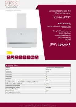 PKM Dunstabzugshaube Mit Randabsaugung Kopffreihaube S21-60 AWTY Glas Weiß 60cm -Kaufland Verkäufe a5d197ac6dbca54331782bedb67d0024
