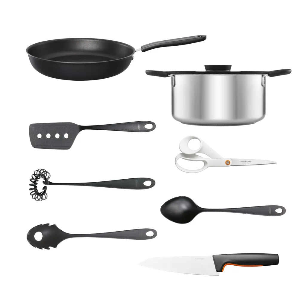 FISKARS Koch-Set 7 Teile Bratpfanne Kochtopf Küchenhelfer Kochmesser Kochlöffel 3 FISKARS Koch-Set 7 Teile Bratpfanne Kochtopf Küchenhelfer Kochmesser Kochlöffel