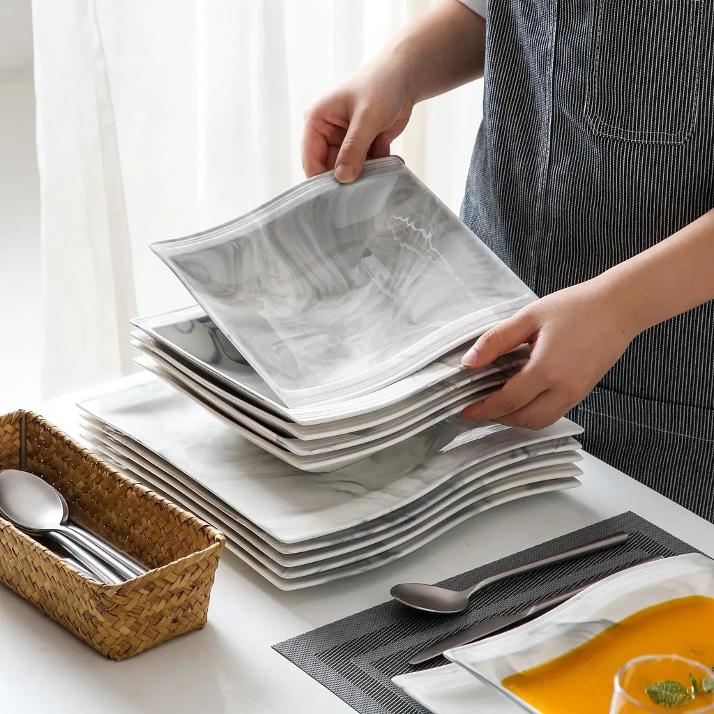 MALACASA, Serie Flora, Marmor Porzellan Tafelservice 12 Teiligen Set Kombiservice Geschirrset Mit Je 6 Speiseteller Und 6 Suppenteller Für 6 Personen 9 MALACASA, Serie Flora, Marmor Porzellan Tafelservice 12 Teiligen Set Kombiservice Geschirrset Mit Je 6 Speiseteller Und 6 Suppenteller Für 6 Personen – Bild 7