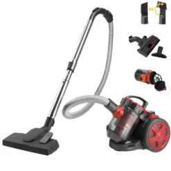 Monzana Staubsauger Beutellos Zubehör HEPA-Filter 700 W Leistungsstark 8 M Radius Haushalt Bodenstaubsauger Multi Zyklon, Farbe:rot