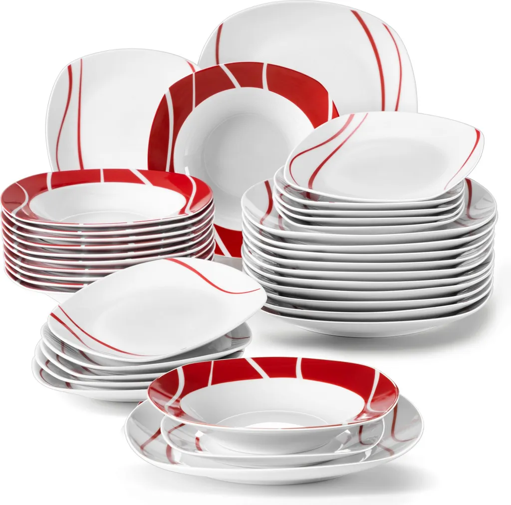 MALACASA, Serie Felisa, 36 Tlg. Set Porzellan Geschirrset Tafelservice Mit 12 Speiseteller, 12 Dessertteller, 12 Suppenteller Für 12 Personen 3 MALACASA, Serie Felisa, 36 Tlg. Set Porzellan Geschirrset Tafelservice Mit 12 Speiseteller, 12 Dessertteller, 12 Suppenteller Für 12 Personen
