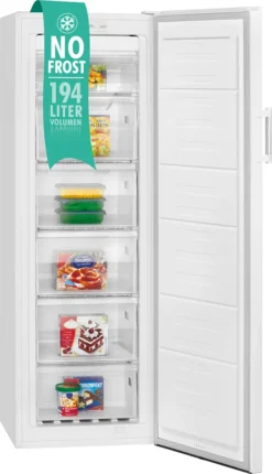 Bomann® Gefrierschrank Nofrost Freistehender 194 Liter Nutzinhalt, Total No Frost - Nie Wieder Abtauen - Schnellgefrierfunktion U. MultiAirflow-System, Türanschlag Wechselbar - GS 7326.1 Weiß