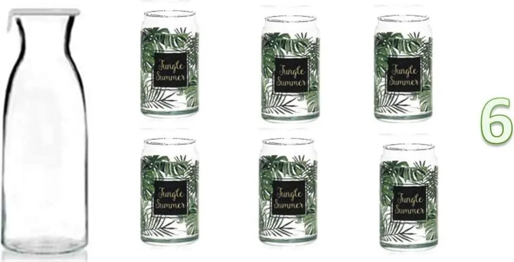 James Premium Karaffe Mit Deckel + Glas 450ml 6er Longdrinkgläser Set Spülmaschinenfest Mikrowellengeeignet Jungle-Motiv 3 James Premium Karaffe Mit Deckel + Glas 450ml 6er Longdrinkgläser Set Spülmaschinenfest Mikrowellengeeignet Jungle-Motiv