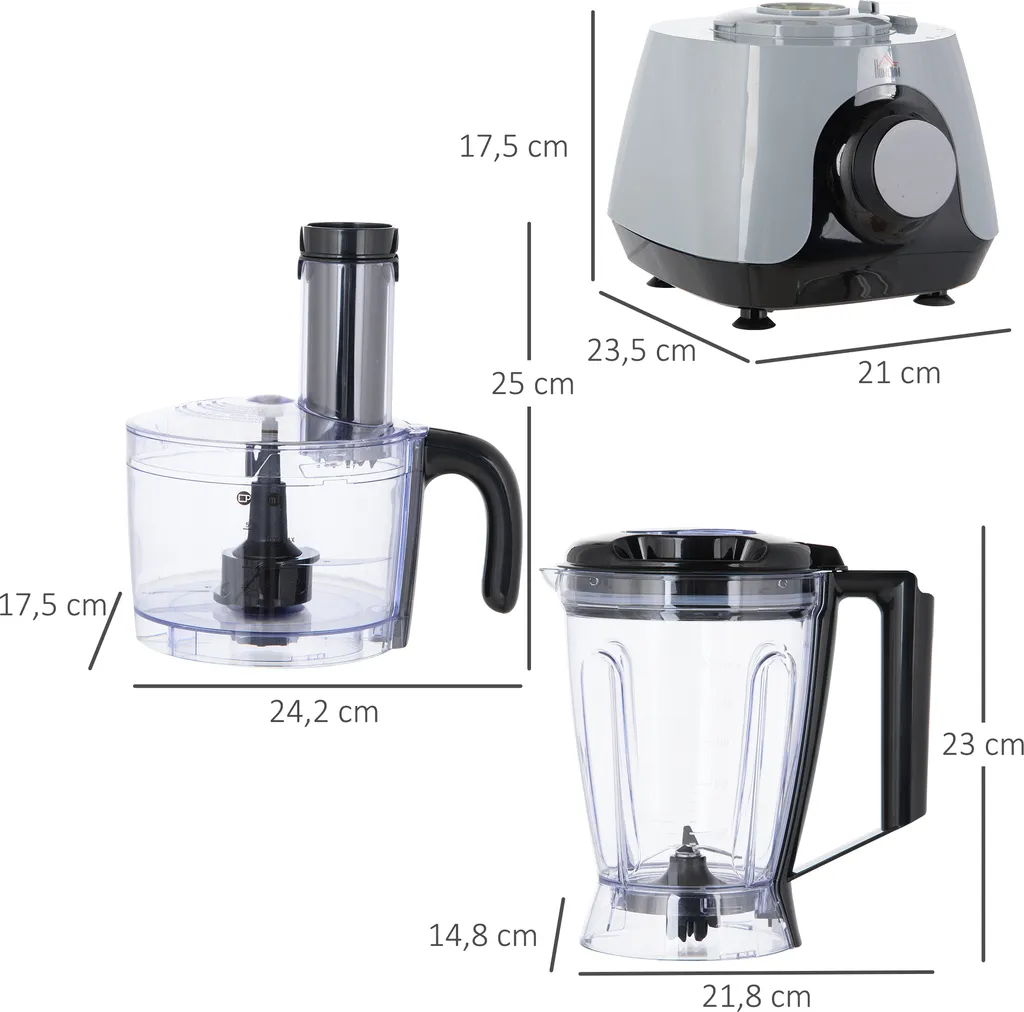 HOMCOM Küchenmaschine Mit 1L Schlüssel 1,25L Mixbehälter 4-Blatt-Messer Zum Schneiden, Zerkleinern, Verquirlen, Hacken, Mahlen, Mixen Und Mischen 3 Geschwindigkeitsstufen 650W 7 HOMCOM Küchenmaschine Mit 1L Schlüssel 1,25L Mixbehälter 4-Blatt-Messer Zum Schneiden, Zerkleinern, Verquirlen, Hacken, Mahlen, Mixen Und Mischen 3 Geschwindigkeitsstufen 650W – Bild 5