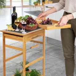 ONVAYA Küchenwagen Kyoto Auf Rollen, Küchenrollwagen Aus Bambus Mit Arbeitsplatte Schwarz Aus Stein, Praktischer Beistellwagen Für Die Küche Inkl. Schubladen -Kaufland Verkäufe ab686584dd92bfe0b0032a8441362312