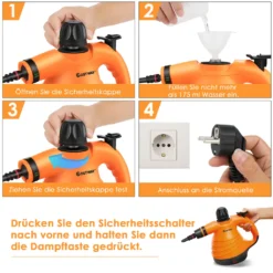 COSTWAY Dampfreiniger Inkl. 9 Zubehör, Handdampfreiniger, Dampfreinigen Handgerät 3 Bar / 250ml / 1050W / 4min Aufheizzeit/für Teppiche, Vorhänge, Autositze, Küche (Orange) 10 COSTWAY Dampfreiniger Inkl. 9 Zubehör, Handdampfreiniger, Dampfreinigen Handgerät 3 Bar / 250ml / 1050W / 4min Aufheizzeit/für Teppiche, Vorhänge, Autositze, Küche (Orange) -Kaufland Verkäufe ab6b72575a02a7bb3d09a5f17951ac61