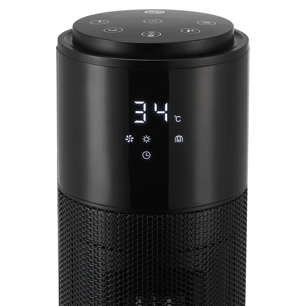 Juskys Turm-Keramik-Heizer – Elektrischer Heizlüfter Mit LCD Display & Fernbedienung, 1000 / 2000W, Kamineffekt, Timer, Oszillation & Umkippschutz 9 Juskys Turm-Keramik-Heizer – Elektrischer Heizlüfter Mit LCD Display & Fernbedienung, 1000 / 2000W, Kamineffekt, Timer, Oszillation & Umkippschutz – Bild 7