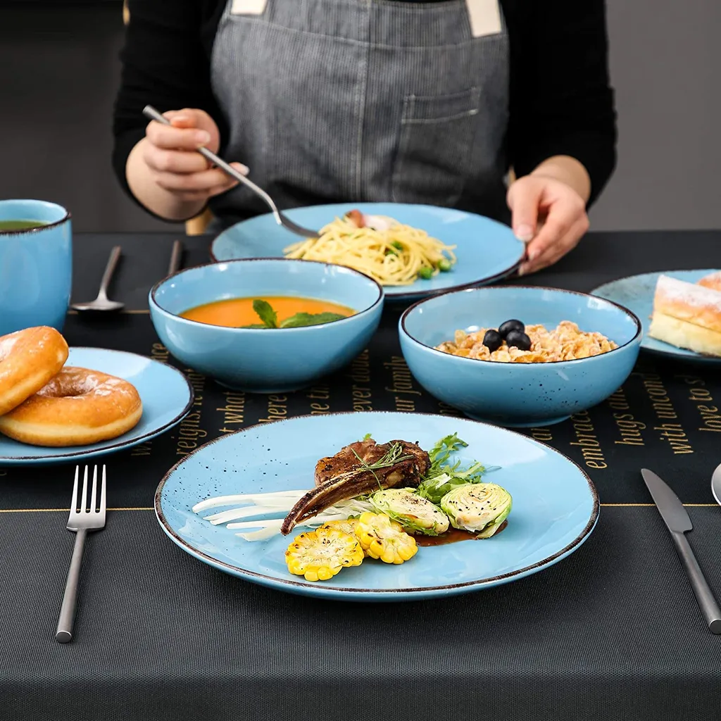 Vancasso Serie Navia Oceano, 16 Teilig Essservice Set Aus Steingut, Tafeiservice Für 4 Personen, Wasserblau, Vintage Aussehen, Natur Design 10 Vancasso Serie Navia Oceano, 16 Teilig Essservice Set Aus Steingut, Tafeiservice Für 4 Personen, Wasserblau, Vintage Aussehen, Natur Design – Bild 8