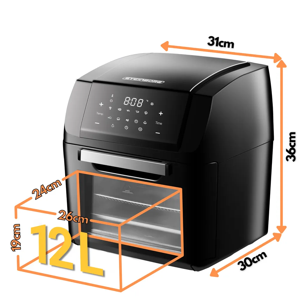 Steinborg 4-in1 Heißluftfritteuse | 12L | 1.500 W | Mit LED Touchscreen | 10 Automatische Programme | Inkl. Rezeptbuch Auf Deutsch | Frittieren, Backen, Grillen Oder Dörren | Aufwärmfunktion | Automatische Abschaltung | 7 Steinborg 4-in1 Heißluftfritteuse | 12L | 1.500 W | Mit LED Touchscreen | 10 Automatische Programme | Inkl. Rezeptbuch Auf Deutsch | Frittieren, Backen, Grillen Oder Dörren | Aufwärmfunktion | Automatische Abschaltung | – Bild 5