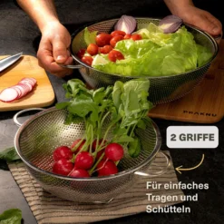 2 Nudelsiebe Aus Edelstahl Mit Mikroperforation - Groß & Klein - Spülmaschinenfest - Standfest - Für Pasta, Obst, Gemüse -Kaufland Verkäufe aeb991dc13bc6b446f72dd2223336cb0