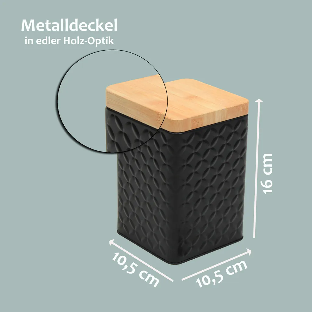 2er Set Metall Vorratsdose Mit Deckel 16x10,5x10,5cm - Schwarz 4 2er Set Metall Vorratsdose Mit Deckel 16x10,5x10,5cm - Schwarz – Bild 2