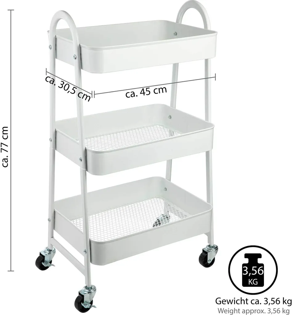 ONVAYA® Servierwagen Silvio | Beistellwagen | Weiß | 30,5 X 45 X 77 Cm | 3 Fächer | Multifunktionswagen | Transportwagen | Allzweckwagen | Küchentrolley | Nischenregal 6 ONVAYA® Servierwagen Silvio | Beistellwagen | Weiß | 30,5 X 45 X 77 Cm | 3 Fächer | Multifunktionswagen | Transportwagen | Allzweckwagen | Küchentrolley | Nischenregal – Bild 4