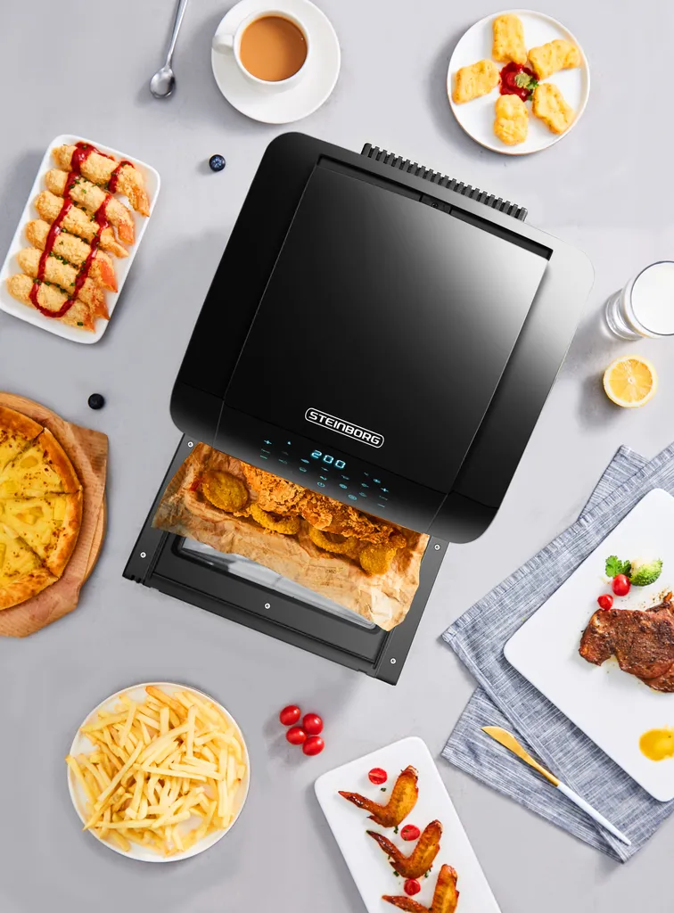 Steinborg 4-in1 Heißluftfritteuse | 12L | 1.500 W | Mit LED Touchscreen | 10 Automatische Programme | Inkl. Rezeptbuch Auf Deutsch | Frittieren, Backen, Grillen Oder Dörren | Aufwärmfunktion | Automatische Abschaltung | 11 Steinborg 4-in1 Heißluftfritteuse | 12L | 1.500 W | Mit LED Touchscreen | 10 Automatische Programme | Inkl. Rezeptbuch Auf Deutsch | Frittieren, Backen, Grillen Oder Dörren | Aufwärmfunktion | Automatische Abschaltung | – Bild 9