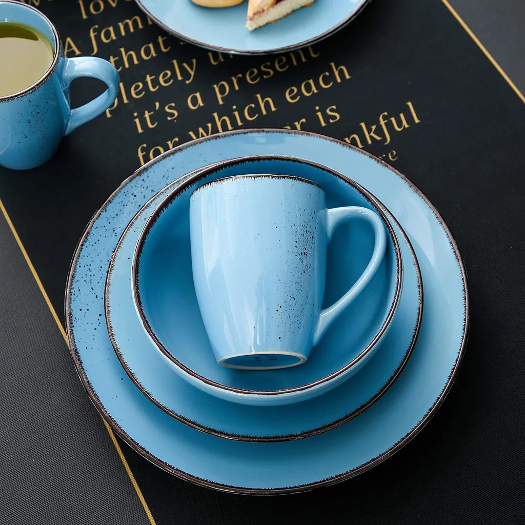 Vancasso Serie Navia Oceano, 16 Teilig Essservice Set Aus Steingut, Tafeiservice Für 4 Personen, Wasserblau, Vintage Aussehen, Natur Design 6 Vancasso Serie Navia Oceano, 16 Teilig Essservice Set Aus Steingut, Tafeiservice Für 4 Personen, Wasserblau, Vintage Aussehen, Natur Design – Bild 4