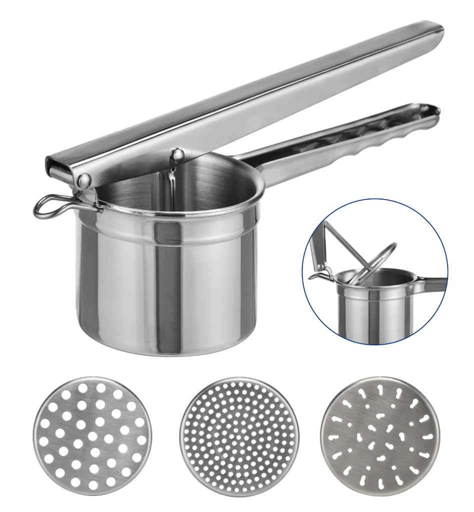 Edelstahl Kartoffelpresse Spätzlepresse Spaghettieispresse Mit 3 Locheinsätzen 3 Edelstahl Kartoffelpresse Spätzlepresse Spaghettieispresse Mit 3 Locheinsätzen