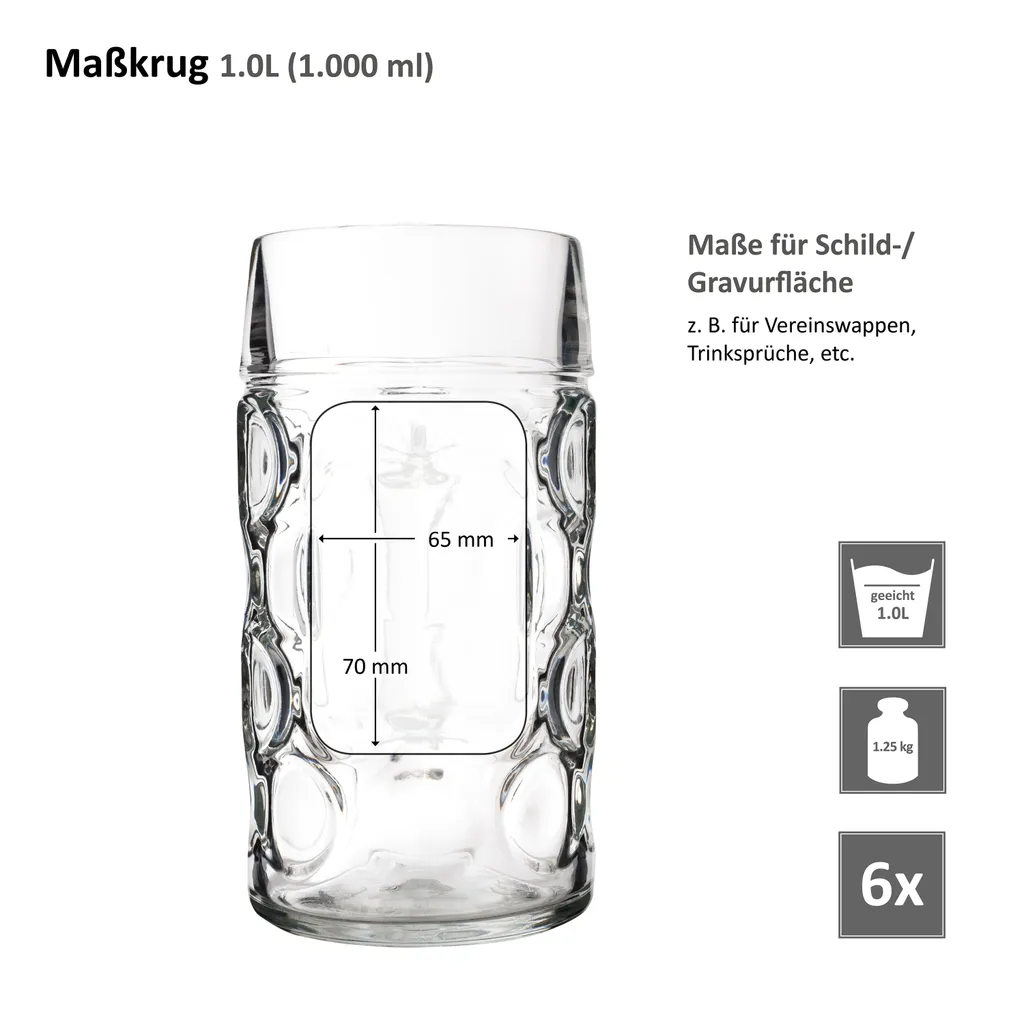 6er Set Maßkrug 1 Liter Geeicht Bierkrug Mit Henkel Bierglas Perfekt Geeignet Für Gastronomie 9 6er Set Maßkrug 1 Liter Geeicht Bierkrug Mit Henkel Bierglas Perfekt Geeignet Für Gastronomie – Bild 7