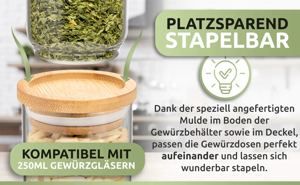 PORADA 12 Stapelbare Gewürzgläser Set 150ml Glasbehälter Mit Deckel Aufbewahrung Küche Gewürzdosen Vorratsdosen Glas Mit Deckel Aufbewahrungsgläser Küchenorganisation Aufbewahrung… 10 PORADA 12 Stapelbare Gewürzgläser Set 150ml Glasbehälter Mit Deckel Aufbewahrung Küche Gewürzdosen Vorratsdosen Glas Mit Deckel Aufbewahrungsgläser Küchenorganisation Aufbewahrung… – Bild 8