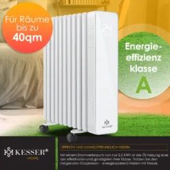 KESSER® Ölradiator 2500W Elektrische Heizung Heizkörper Elektroheizung Energiesparend Mit Display WiFi App & Fernbedienung Touchscreen - Mobil Öl Radiator 24h Timer, Thermostat & Überhitzungsschutz, Farbe:Weiß -Kaufland Verkäufe b740b79e47f931dc99f2dcec73866efd
