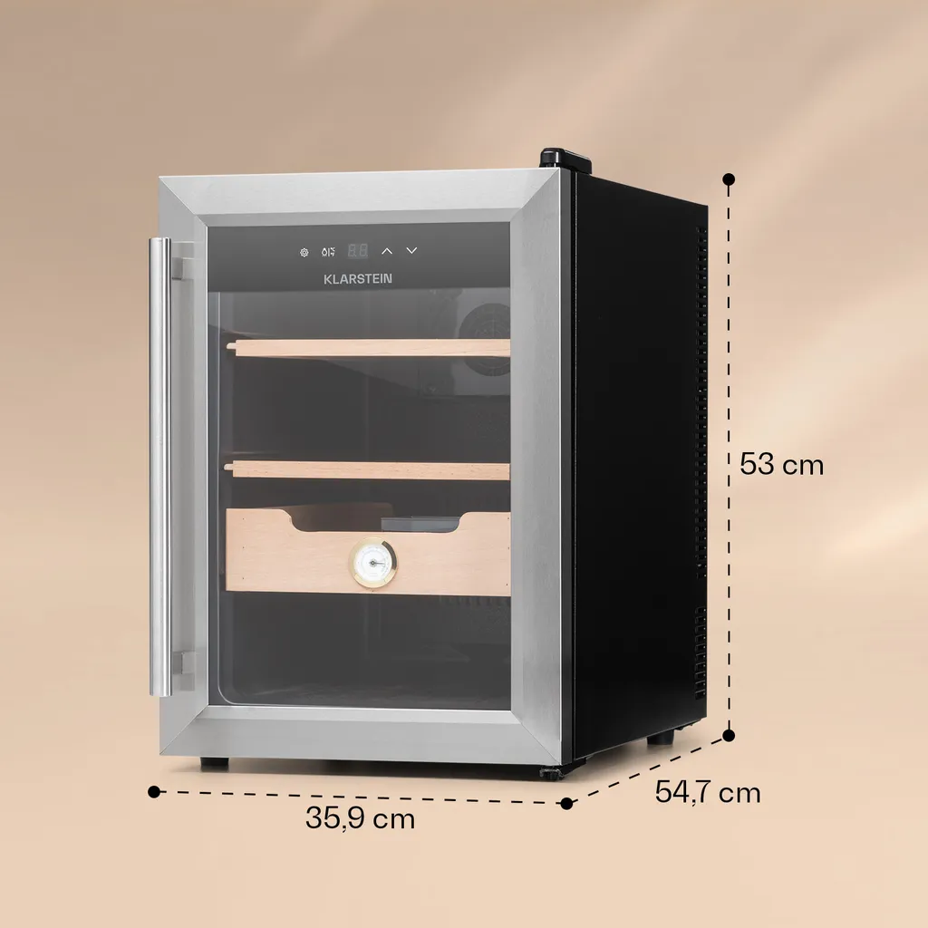 Klarstein Zigarren Humidor Befeuchter - Thermoelektrischer Humidor Schrank Mit Glastür - Mit Einschüben Aus Zedernholz - Hygrometer - LED-Innenbeleuchtung - 37 Liter - Silber Humidor Zigarre Elektrisch Humidor Schrank Luftbefeuchter Humidor Zigarren 9 Klarstein Zigarren Humidor Befeuchter - Thermoelektrischer Humidor Schrank Mit Glastür - Mit Einschüben Aus Zedernholz - Hygrometer - LED-Innenbeleuchtung - 37 Liter - Silber Humidor Zigarre Elektrisch Humidor Schrank Luftbefeuchter Humidor Zigarren – Bild 7