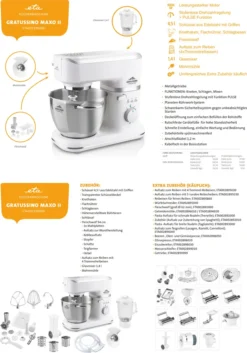 Küchenmaschine GRATUSSINO MAXO II ETA002390080, 1000 W, Getriebe Mit Metallausführung , Planeten-Rührwerk -Kaufland Verkäufe b807adf97b5cd2e4052854409c4a5d92