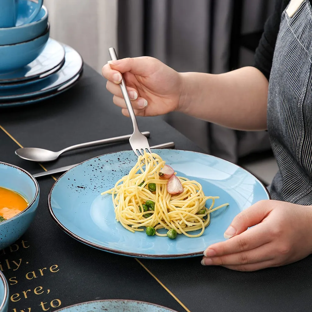 Vancasso Serie Navia Oceano, 16 Teilig Essservice Set Aus Steingut, Tafeiservice Für 4 Personen, Wasserblau, Vintage Aussehen, Natur Design 9 Vancasso Serie Navia Oceano, 16 Teilig Essservice Set Aus Steingut, Tafeiservice Für 4 Personen, Wasserblau, Vintage Aussehen, Natur Design – Bild 7