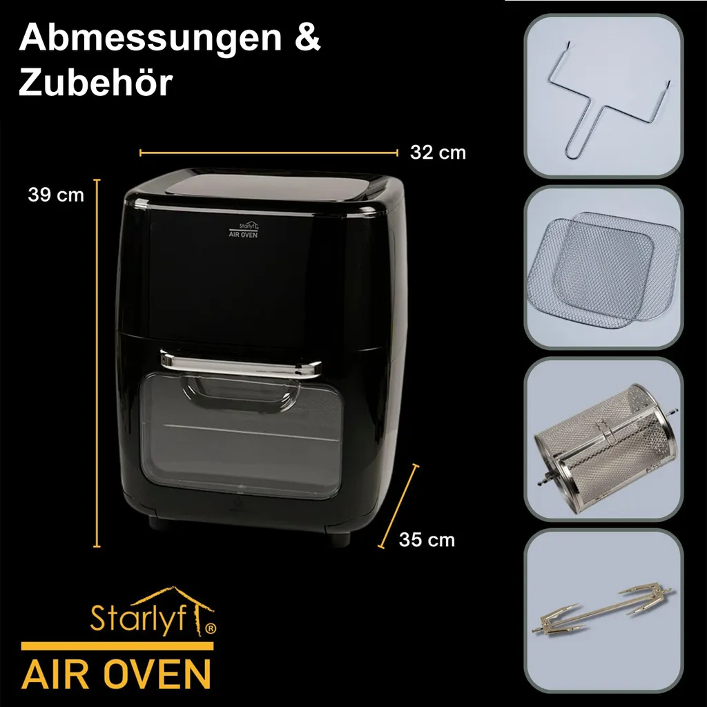 Starlyf® Air Oven XXL – 12 Liter Heißluftfriteuse Mit 10 Programmen Und Rotisserie-Funktion, Drehspieß, LED Display Mit Touch Screen, 1700 Watt , Ohne ÖL - Airfryer, Heißluft, Fritteuse, Heißluftofen, Backofen, Dehydrator, Grill 7 Starlyf® Air Oven XXL – 12 Liter Heißluftfriteuse Mit 10 Programmen Und Rotisserie-Funktion, Drehspieß, LED Display Mit Touch Screen, 1700 Watt , Ohne ÖL - Airfryer, Heißluft, Fritteuse, Heißluftofen, Backofen, Dehydrator, Grill – Bild 5