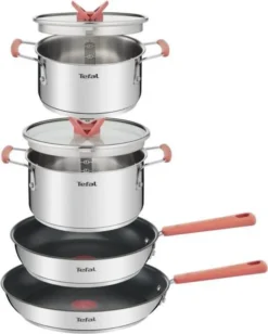 TEFAL G720S604 6-teiliges Stapelbares Kochgeschirrset OPTI'SPACE - Edelstahl - Alle Kochfelder Inklusive Induktion