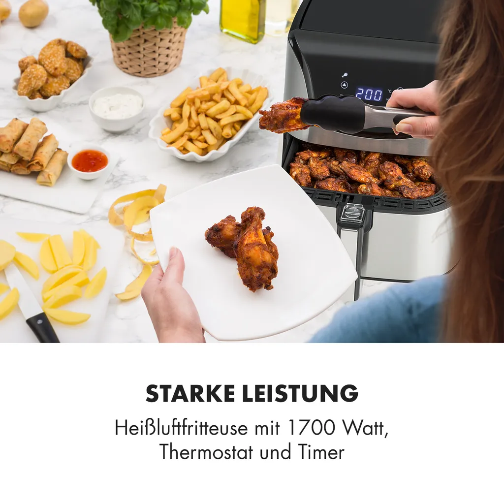 AeroVital Deluxe Heißluftfritteuse 1700W 5,4 Liter Edelstahl 4 AeroVital Deluxe Heißluftfritteuse 1700W 5,4 Liter Edelstahl – Bild 2